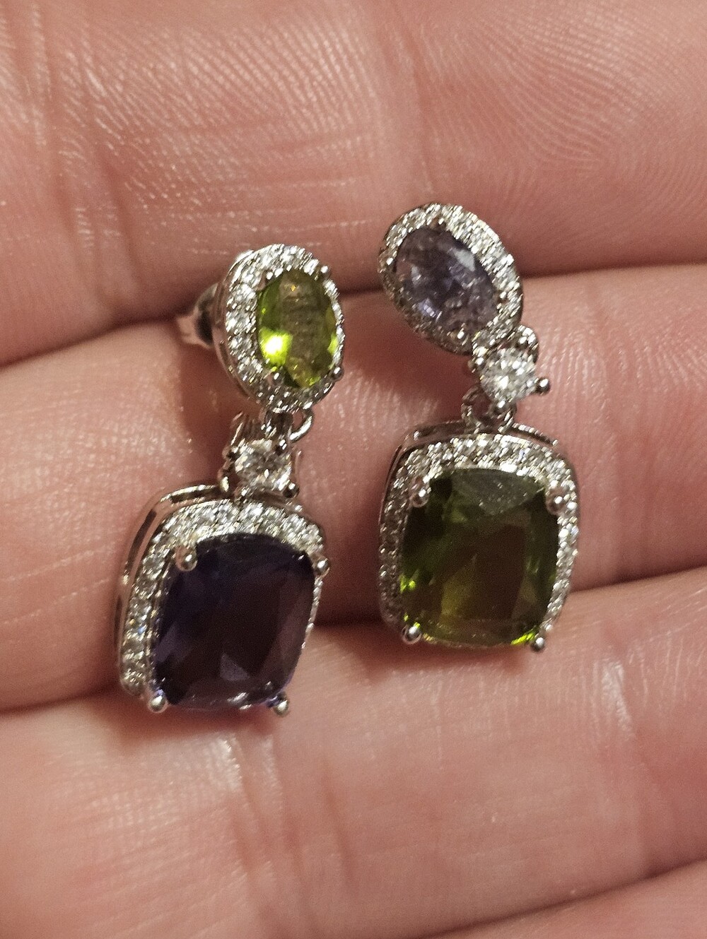 Sterling Silver Plated CZ Dangle Earrings